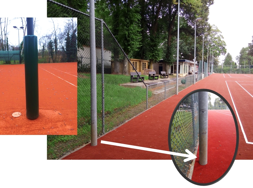 Bescherming van lichtmasten op tennisbanen biedt veiligheid aan tennisspelers